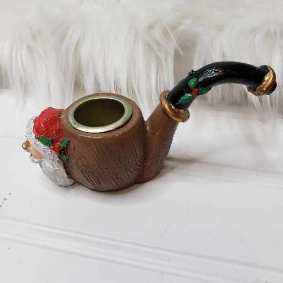 Vtg Oomco Christmas Ceramic Santa With Glasses Pipe Figural Taper Candle Holder - Picture 7 of 15